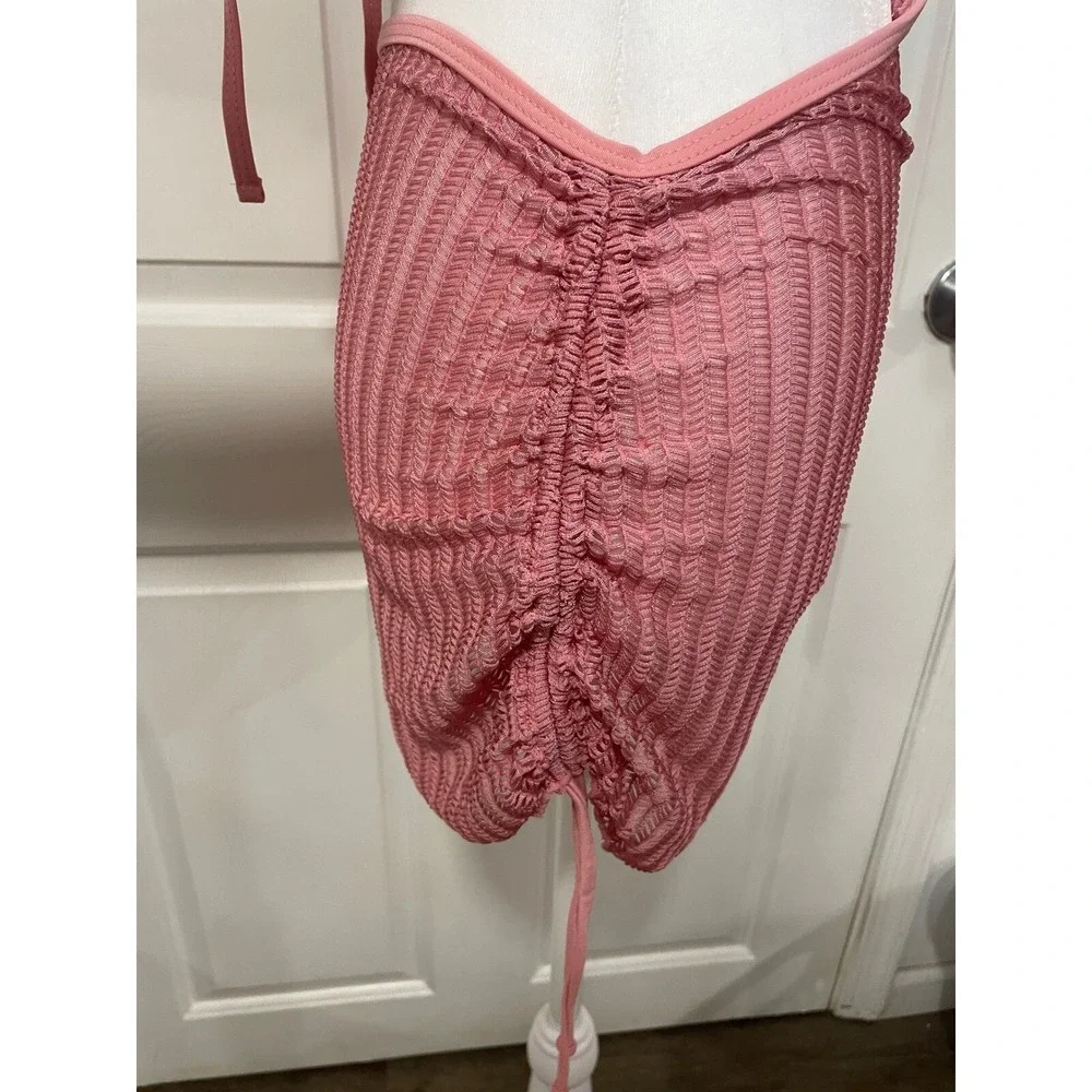 NEW Lilosy Pink Triangle Thong Tie Bikini Set Sexy Mesh Sheer Cover Up Lace Up S - Picture 10 of 12